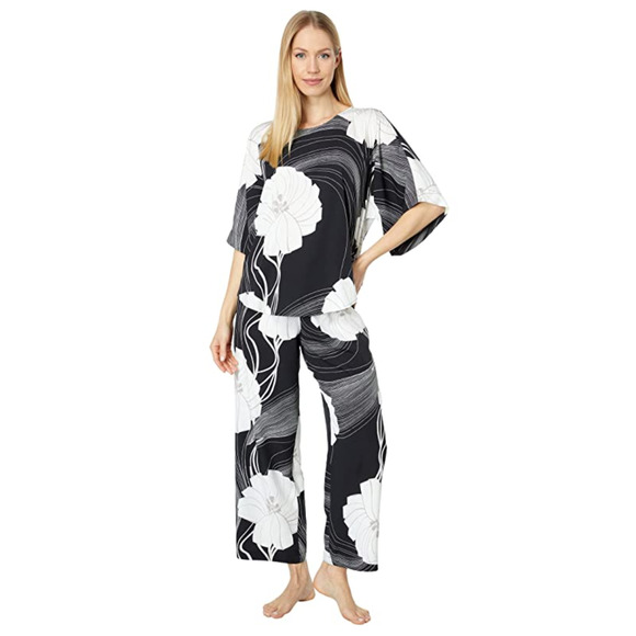 Natori Women Sakura Printed Pajama Set Black/White Size XS